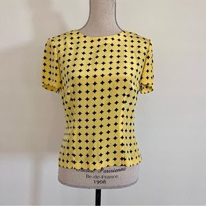 Carlisle 100% Silk Tunic Blouse Top Yellow With‎ Black Stars size 2